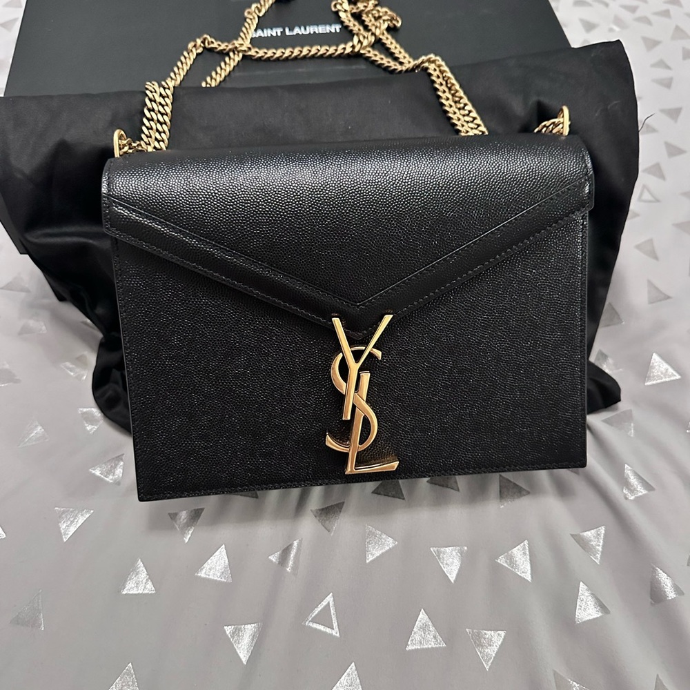 Saint Laurent cassandra Black Crossbody Bag with Gold Chain